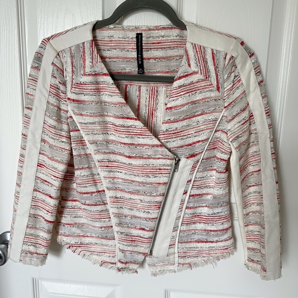 W118 by Walter Baker Red and White Blazer Asymmetrical Design